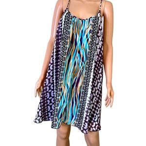 Express dress lightweight boxy fit vibrant multi patterned spaghetti straps SZ L